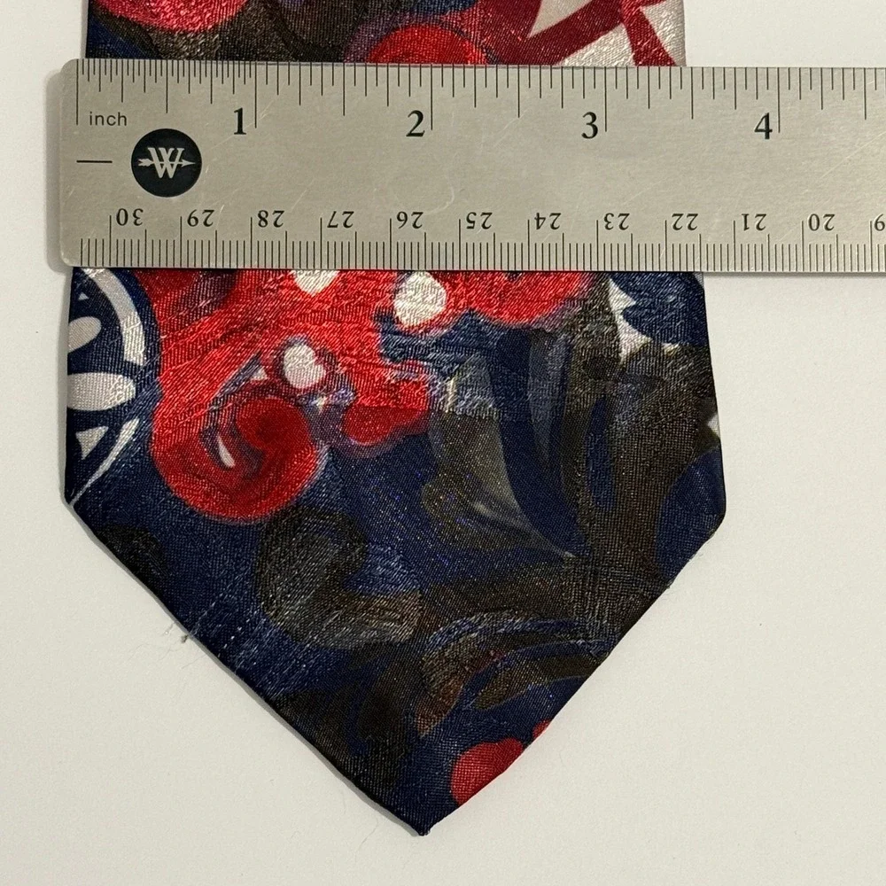 Windridge Mervyns Necktie Abstract Floral Geometric Navy Blue Red 3.75